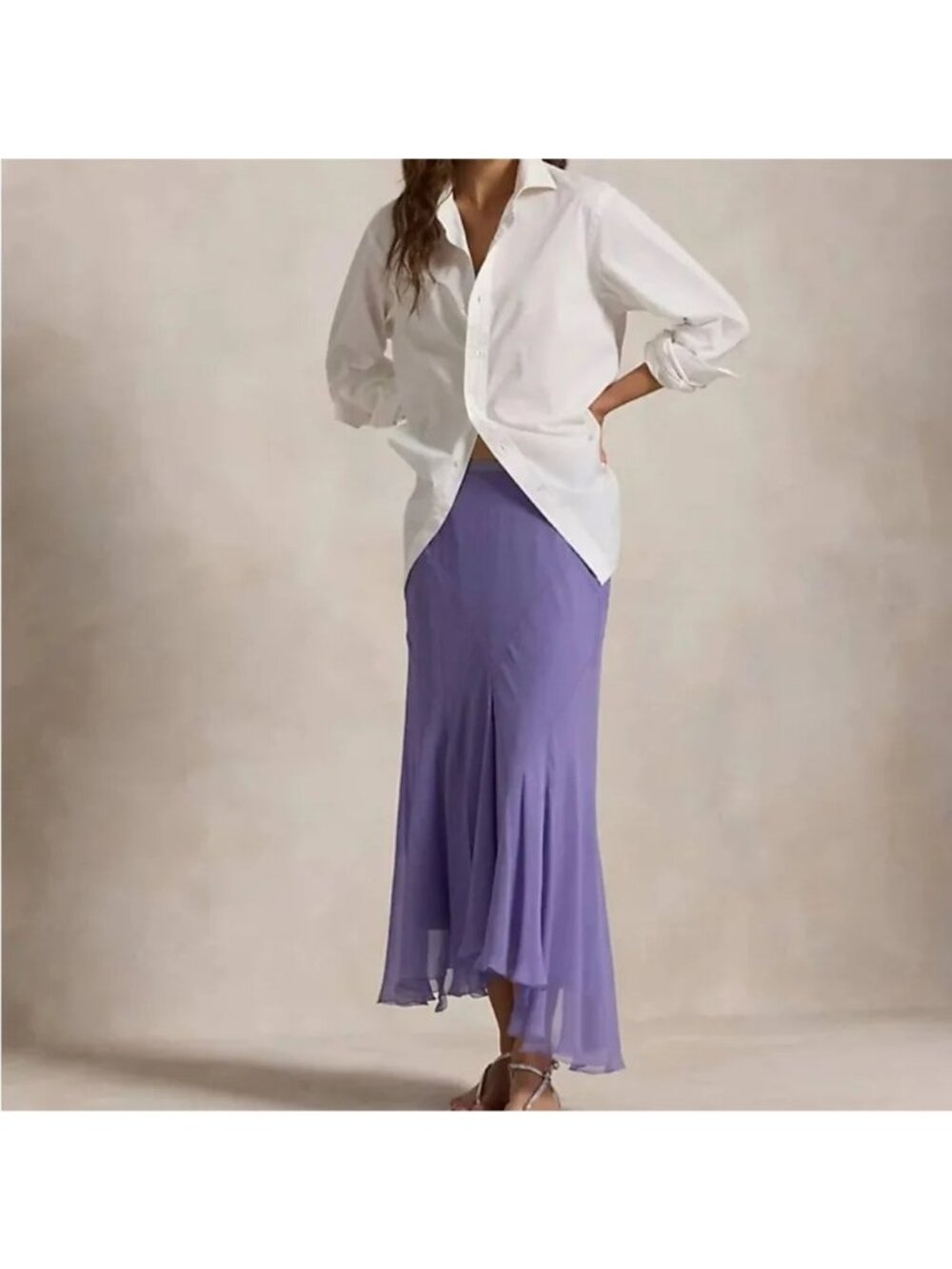 Polo Ralph Lauren Amla Midi Skirt in Lavender Purple 6 Womens Chiffon - Picture 11 of 14